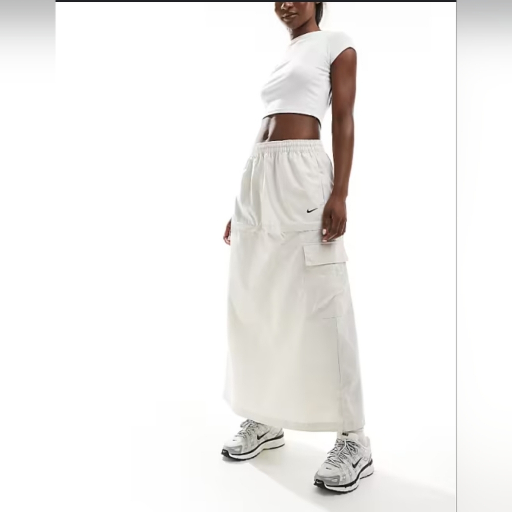 Nike  Woven 2 N 1  Maxi and Mini  Skirt With Zip detail In Beige